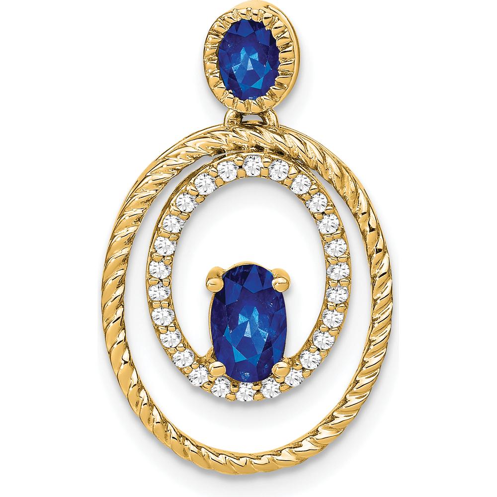 14K Yellow Gold Oval and Round Sapphire and Diamond Pendant - 1.0 Carat Total Sapphire Weight, 0.156 Carat Total Diamond Weight by Lumare Gioia