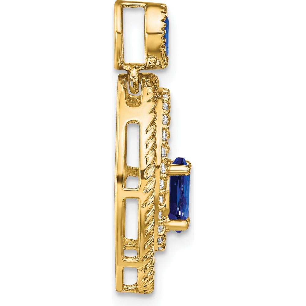 14K Yellow Gold Oval and Round Sapphire and Diamond Pendant - 1.0 Carat Total Sapphire Weight, 0.156 Carat Total Diamond Weight by Lumare Gioia