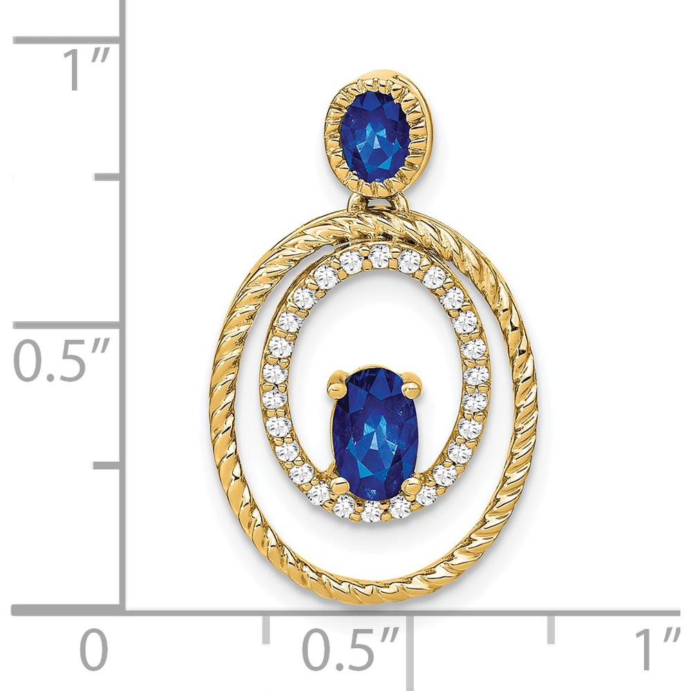 14K Yellow Gold Oval and Round Sapphire and Diamond Pendant - 1.0 Carat Total Sapphire Weight, 0.156 Carat Total Diamond Weight by Lumare Gioia