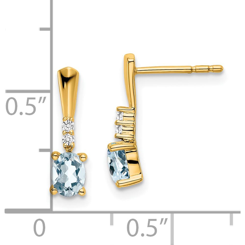 14K Yellow Gold Oval Aquamarine and Diamond Dangle Earrings - 0.75 Carat Total Aquamarine Weight, 0.02 Carat Total Diamond Weight by Oro Pregiato