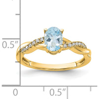 14K Yellow Gold Oval Aquamarine and Diamond Ring - 0.006 Carat Diamond Weight by 0