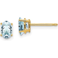 14K Yellow Gold Oval Aquamarine Stud Earrings - 0.40 Carat Total Aquamarine Weight by Monteluci Fine Jewelry