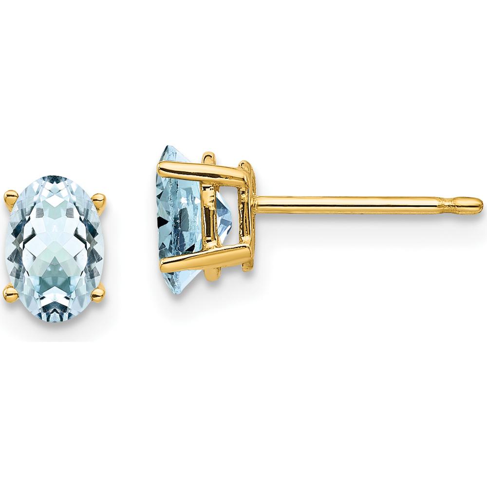 14K Yellow Gold Oval Aquamarine Stud Earrings - 0.40 Carat Total Aquamarine Weight by Monteluci Fine Jewelry