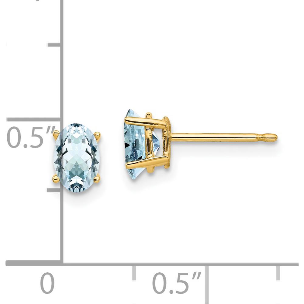 14K Yellow Gold Oval Aquamarine Stud Earrings - 0.40 Carat Total Aquamarine Weight by Monteluci Fine Jewelry