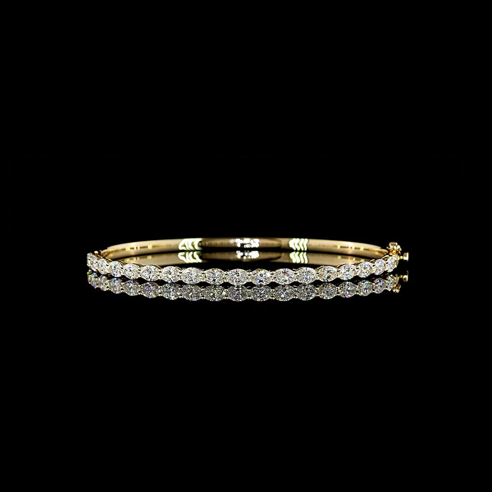 14K Yellow Gold Oval Bangle Bracelet with East-West Prong Set Lab Diamonds - 2.68 Carat Total Weight (18 Stones, E-F Color, VS Clarity) - Covaloro Fine Jewelry