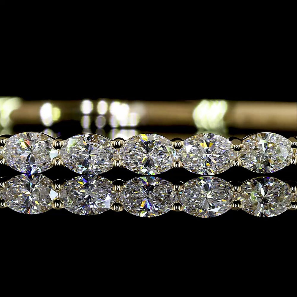 14K Yellow Gold Oval Bangle Bracelet with East-West Prong Set Lab Diamonds - 2.68 Carat Total Weight (18 Stones, E-F Color, VS Clarity) - Covaloro Fine Jewelry