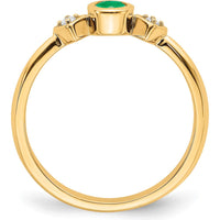 14K Yellow Gold Oval Bezel Emerald and Diamond Ring with Round Diamonds - 0.22 Carat Total Gem Weight by 0