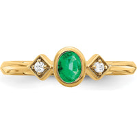 14K Yellow Gold Oval Bezel Emerald and Diamond Ring with Round Diamonds - 0.22 Carat Total Gem Weight by 0