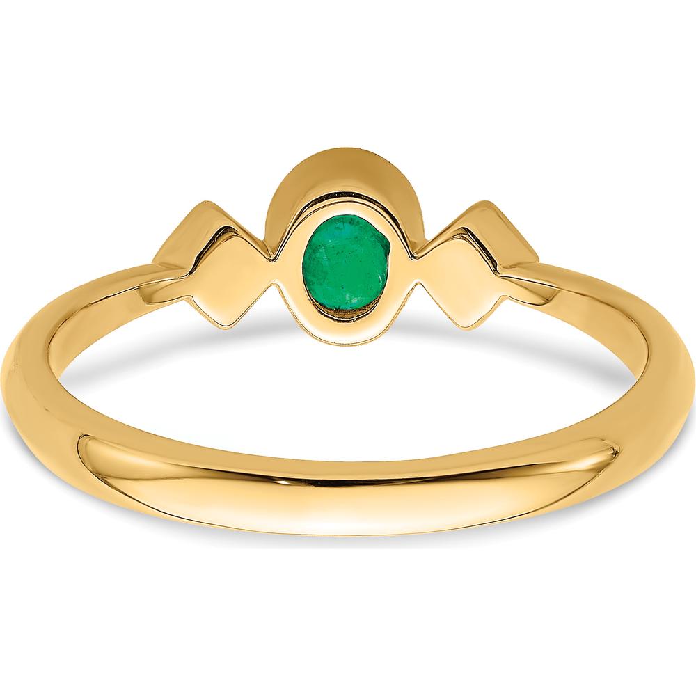14K Yellow Gold Oval Bezel Emerald and Diamond Ring with Round Diamonds - 0.22 Carat Total Gem Weight by 0