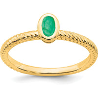 14K Yellow Gold Oval Bezel Emerald Ring - 0.3 Carat Emerald by 0