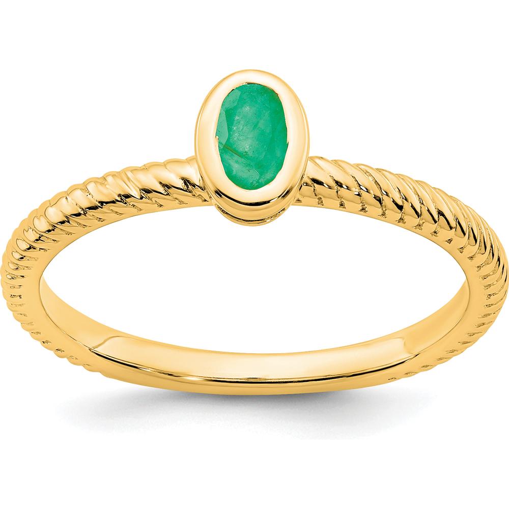 14K Yellow Gold Oval Bezel Emerald Ring - 0.3 Carat Emerald by 0
