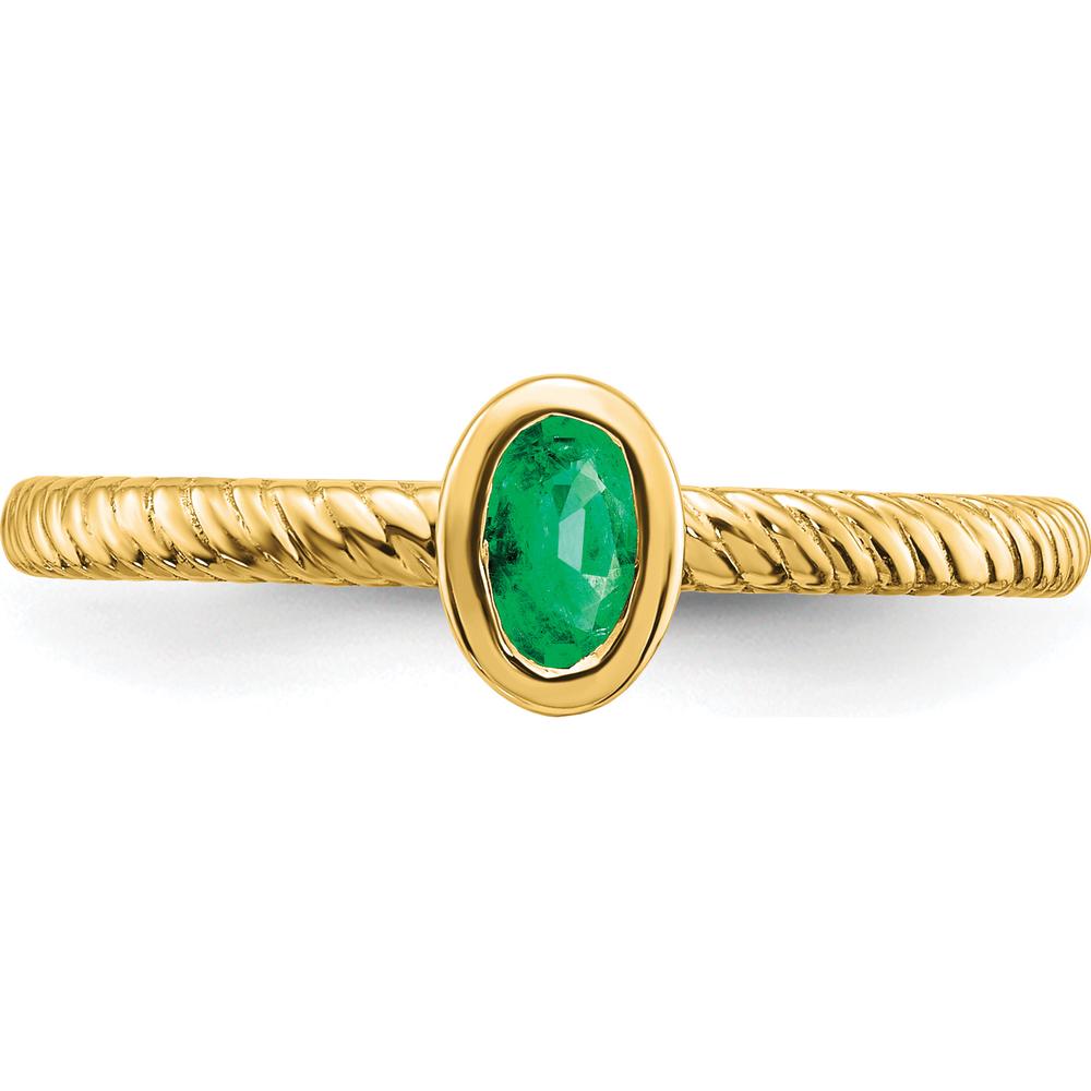 14K Yellow Gold Oval Bezel Emerald Ring - 0.3 Carat Emerald by 0
