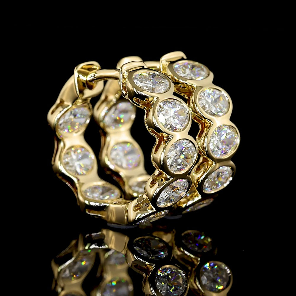 14K Yellow Gold Oval Bezel Huggie Earrings with Lab Grown E-F VS2 Diamonds - 1.96 Carats Total Diamond Weight - Covaloro Fine Jewelry