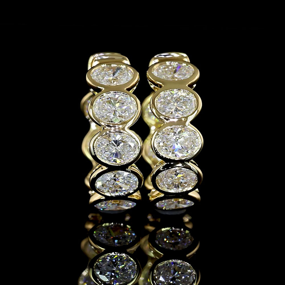 14K Yellow Gold Oval Bezel Huggie Earrings with Lab Grown E-F VS2 Diamonds - 1.96 Carats Total Diamond Weight - Covaloro Fine Jewelry