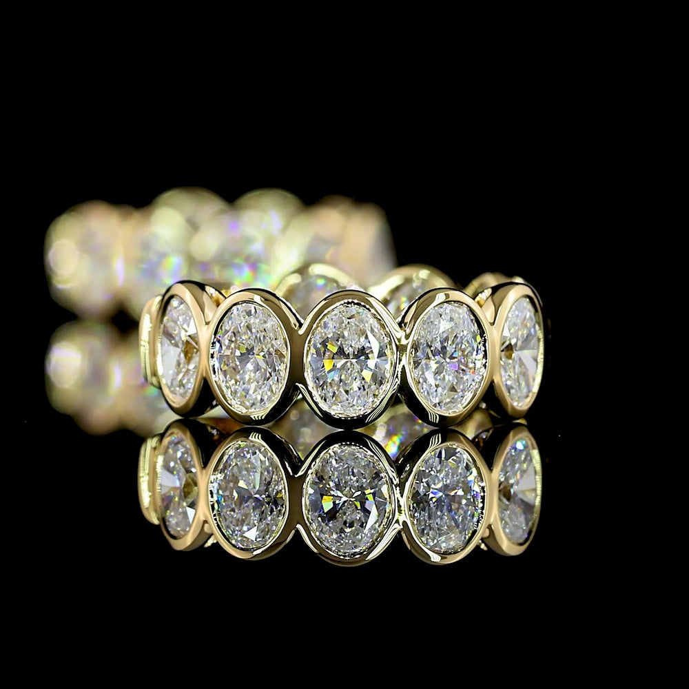 14K Yellow Gold Oval Bezel Huggie Earrings with Lab Grown E-F VS2 Diamonds - 1.96 Carats Total Diamond Weight - Covaloro Fine Jewelry