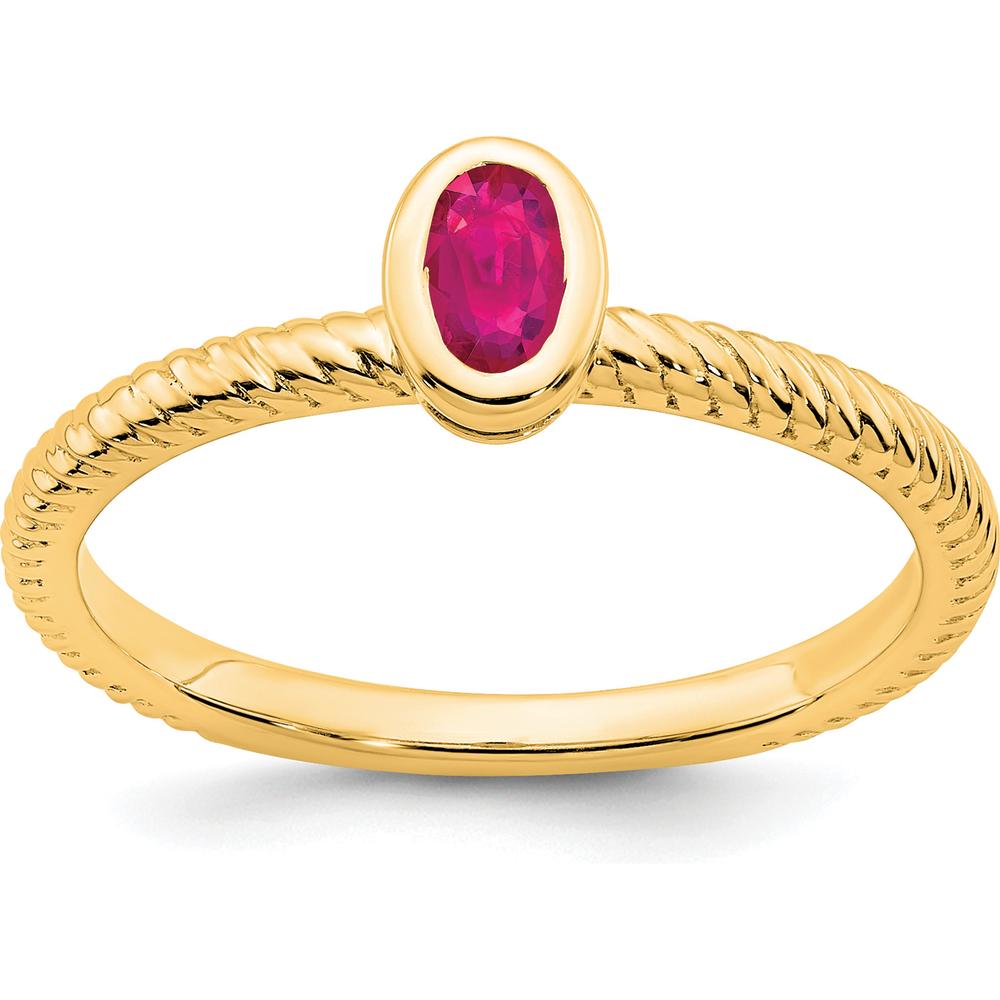 14K Yellow Gold Oval Bezel Ruby Ring - 0.3 Carat Natural Ruby by 0