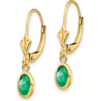 14K Yellow Gold Oval Bezel-Set Emerald Leverback Drop Earrings - 0.50 Carat Total Emerald Weight by Oro Pregiato