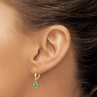 14K Yellow Gold Oval Bezel-Set Emerald Leverback Drop Earrings - 0.50 Carat Total Emerald Weight by Oro Pregiato