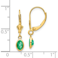 14K Yellow Gold Oval Bezel-Set Emerald Leverback Drop Earrings - 0.50 Carat Total Emerald Weight by Oro Pregiato