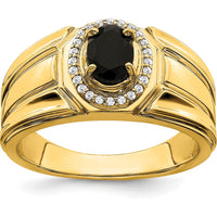 14K Yellow Gold Oval Black Onyx and Diamond Halo Men's Ring - 0.69 Carat Onyx and 0.12 Carat Total Diamond Weight by 0