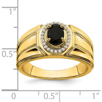 14K Yellow Gold Oval Black Onyx and Diamond Halo Men's Ring - 0.69 Carat Onyx and 0.12 Carat Total Diamond Weight by 0