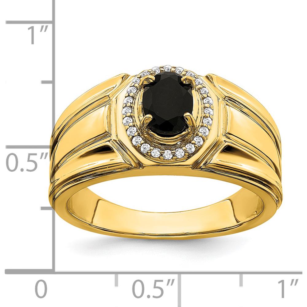 14K Yellow Gold Oval Black Onyx and Diamond Halo Men's Ring - 0.69 Carat Onyx and 0.12 Carat Total Diamond Weight by 0