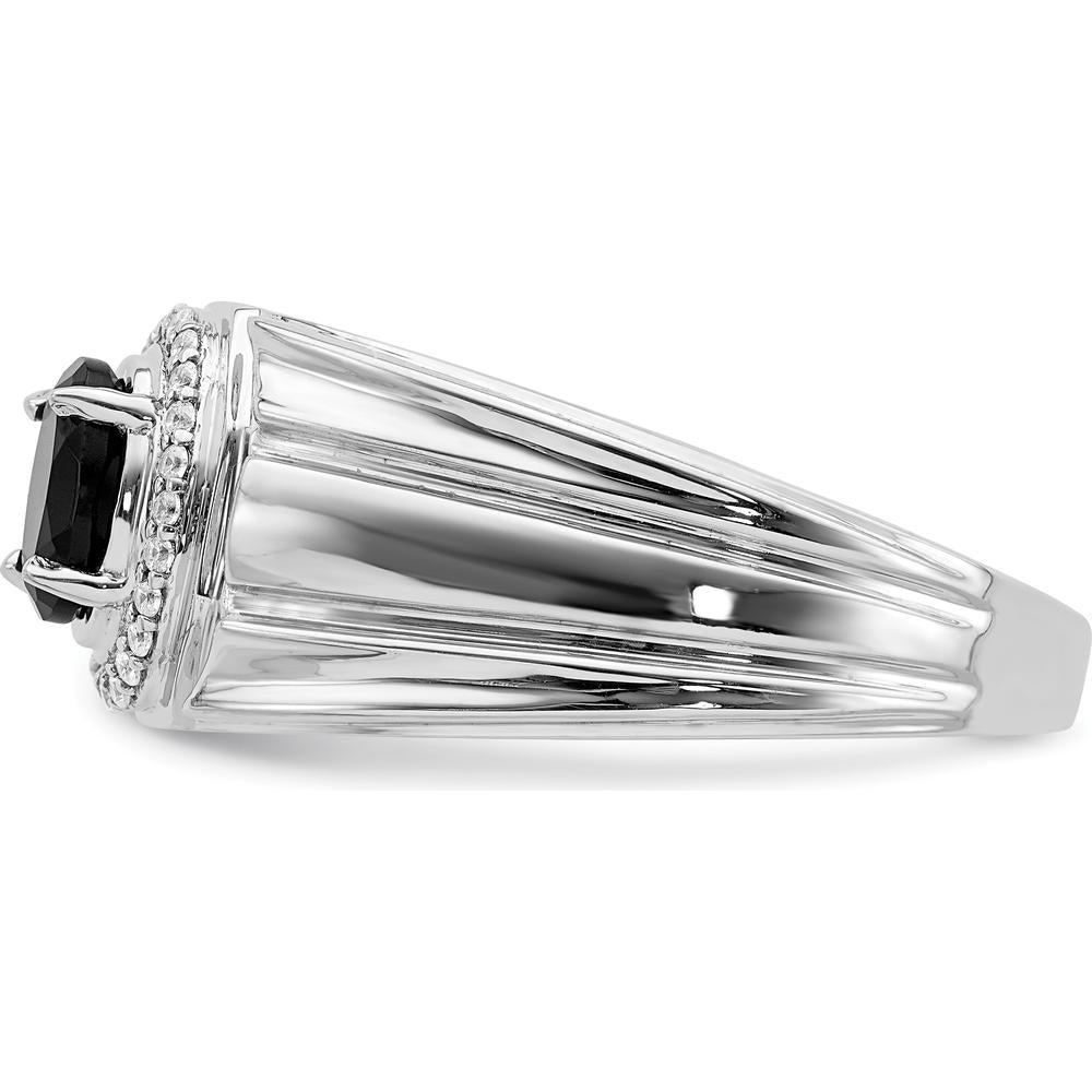 14K Yellow Gold Oval Black Onyx and Diamond Halo Men's Ring - 0.69 Carat Onyx and 0.12 Carat Total Diamond Weight by 0