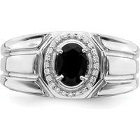 14K Yellow Gold Oval Black Onyx and Diamond Halo Men's Ring - 0.69 Carat Onyx and 0.12 Carat Total Diamond Weight by 0