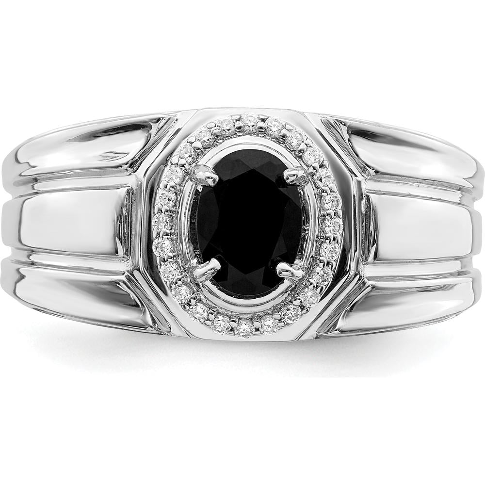 14K Yellow Gold Oval Black Onyx and Diamond Halo Men's Ring - 0.69 Carat Onyx and 0.12 Carat Total Diamond Weight by 0