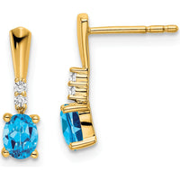14K Yellow Gold Oval Blue Topaz and Diamond Dangle Earrings - 1.00 Carat Total Blue Topaz Weight by Oro Pregiato