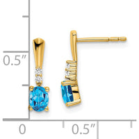 14K Yellow Gold Oval Blue Topaz and Diamond Dangle Earrings - 1.00 Carat Total Blue Topaz Weight by Oro Pregiato