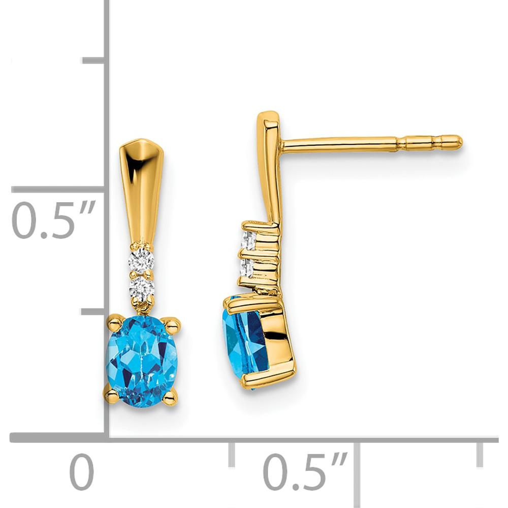 14K Yellow Gold Oval Blue Topaz and Diamond Dangle Earrings - 1.00 Carat Total Blue Topaz Weight by Oro Pregiato