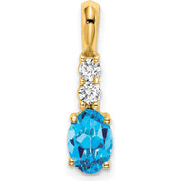 14K Yellow Gold Oval Blue Topaz and Diamond Pendant - 1.5 Carat Topaz, 0.065 Carat Total Diamond Weight by Oro Pregiato