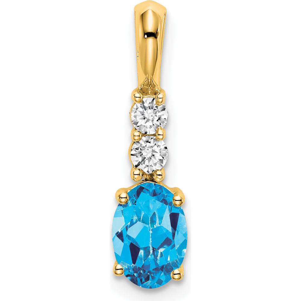 14K Yellow Gold Oval Blue Topaz and Diamond Pendant - 1.5 Carat Topaz, 0.065 Carat Total Diamond Weight by Oro Pregiato