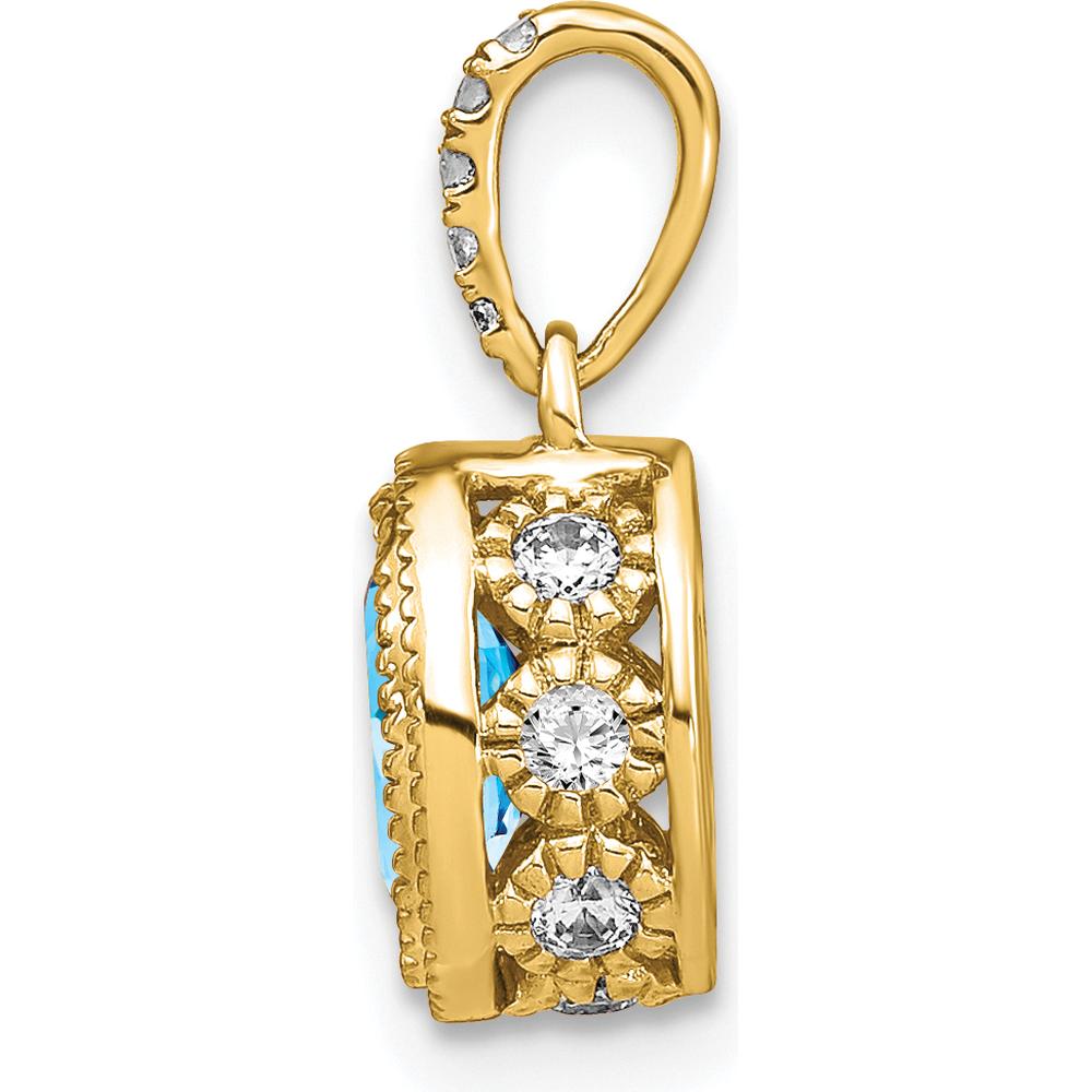 14K Yellow Gold Oval Blue Topaz and Round Diamond Pendant - 0.905 Carat Blue Topaz, 0.0485 Carat Diamond Weight by Lumare Gioia