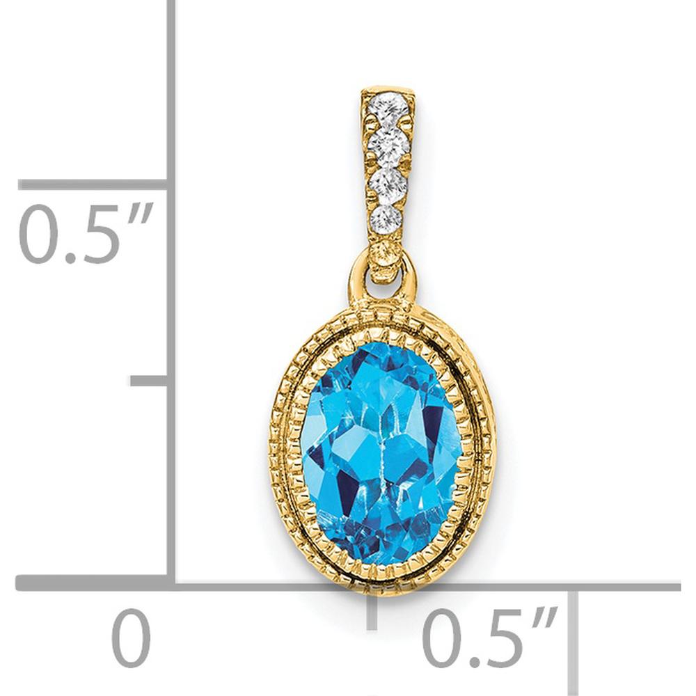 14K Yellow Gold Oval Blue Topaz and Round Diamond Pendant - 0.905 Carat Blue Topaz, 0.0485 Carat Diamond Weight by Lumare Gioia