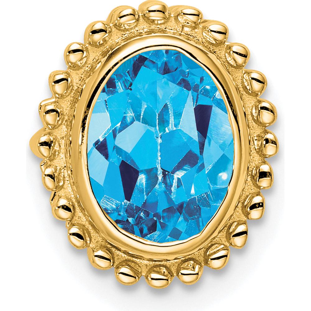 14K Yellow Gold Oval Blue Topaz Beaded Edge Pendant - 1 Carat Total Weight by Lumare Gioia