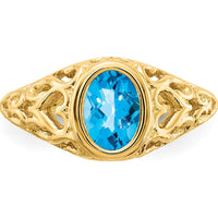 14K Yellow Gold Oval Blue Topaz Ring - 1.00 Carat Swiss Blue Topaz by Monteluci Fine Jewelry