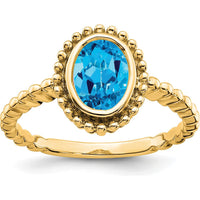 14K Yellow Gold Oval Blue Topaz Ring - 1.34 Carat Swiss Topaz by 0