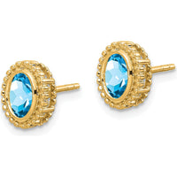 14K Yellow Gold Oval Blue Topaz Stud Earrings - 0.56 Carat Total Gemstone Weight by Monteluci Fine Jewelry