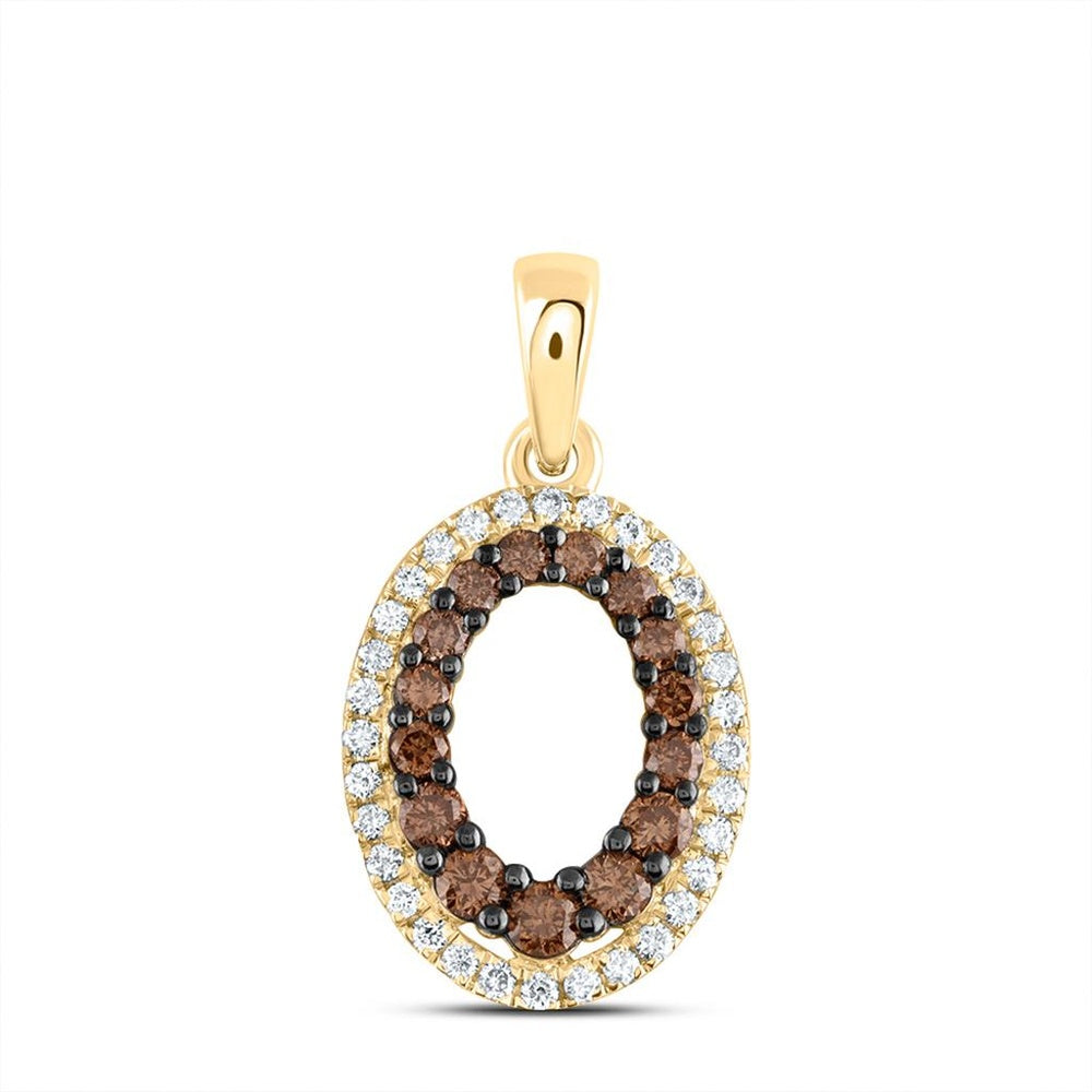 14K Yellow Gold Oval Brown and White Diamond Pendant - 3/8 Carat Total Diamond Weight