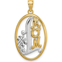 14K Yellow Gold Oval Charm Pendant with White Rhodium MOM Inscription by Oro Pregiato