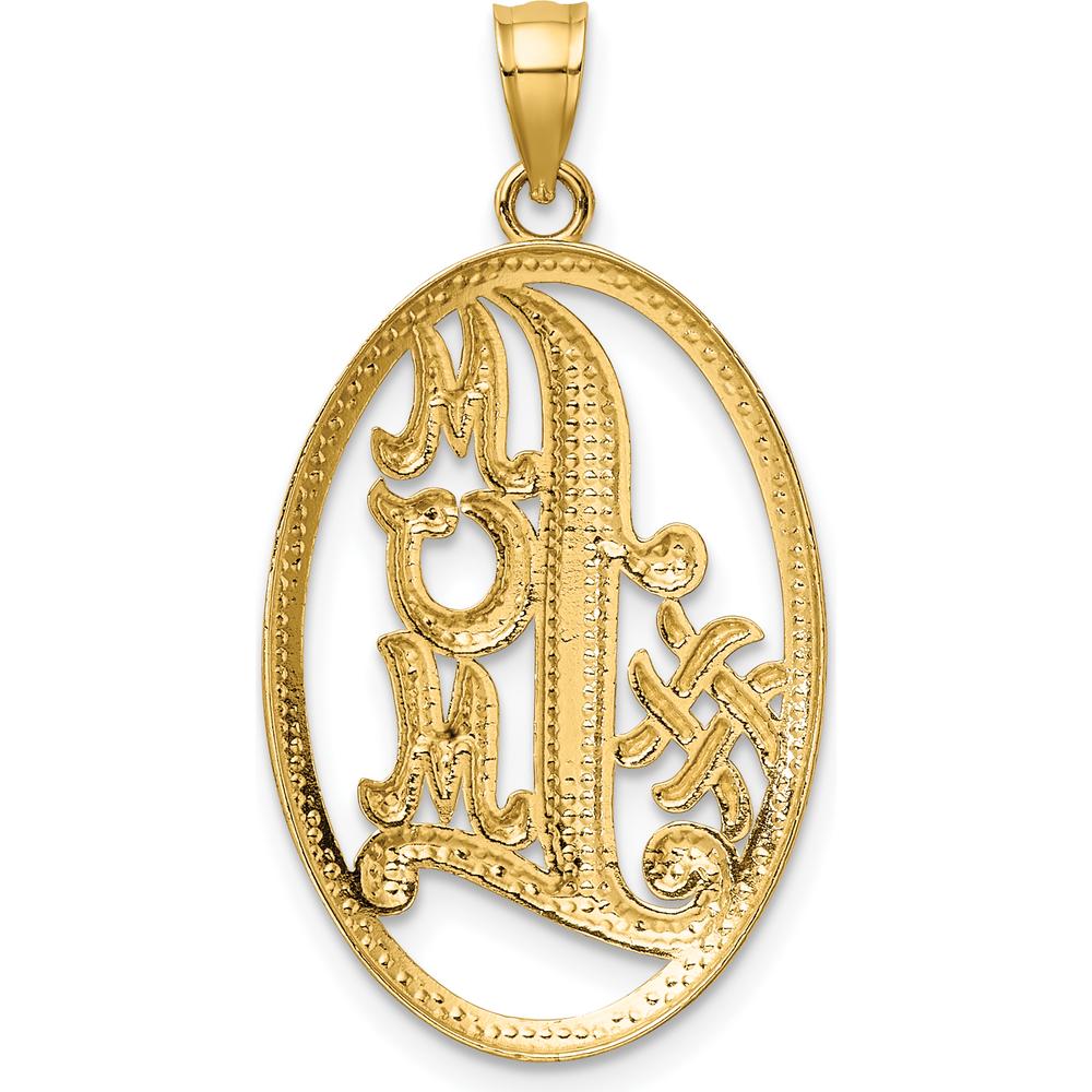 14K Yellow Gold Oval Charm Pendant with White Rhodium MOM Inscription by Oro Pregiato