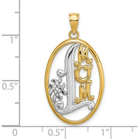 14K Yellow Gold Oval Charm Pendant with White Rhodium MOM Inscription by Oro Pregiato