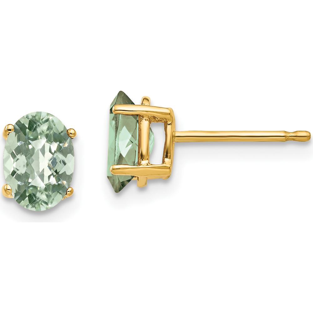 14K Yellow Gold Oval Checker-Cut Green Quartz Stud Earrings - 1.7 Carat Total Green Quartz Weight by Monteluci Fine Jewelry