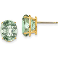 14K Yellow Gold Oval Checker-Cut Green Quartz Stud Earrings - 2.45 Carat Total Gem Weight by Monteluci Fine Jewelry