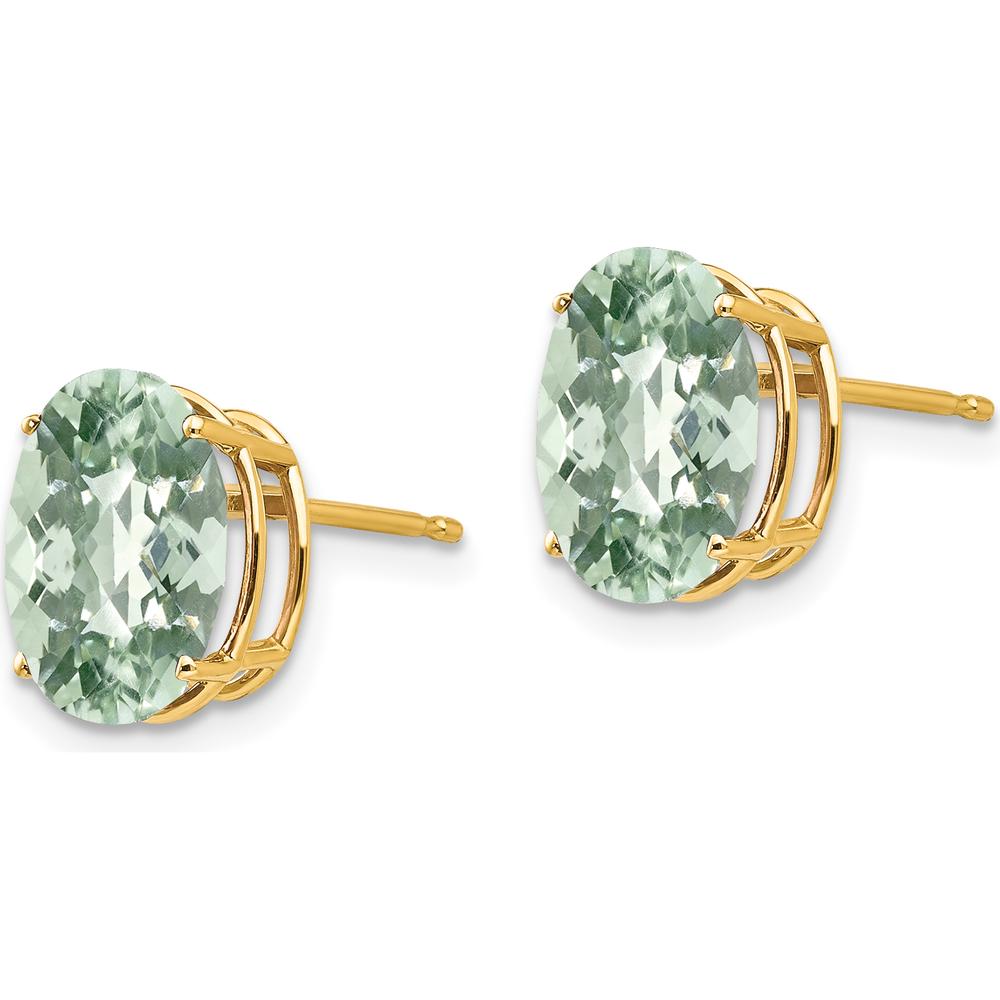 14K Yellow Gold Oval Checker-Cut Green Quartz Stud Earrings - 2.45 Carat Total Gem Weight by Monteluci Fine Jewelry
