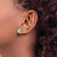14K Yellow Gold Oval Checker-Cut Green Quartz Stud Earrings - 2.45 Carat Total Gem Weight by Monteluci Fine Jewelry