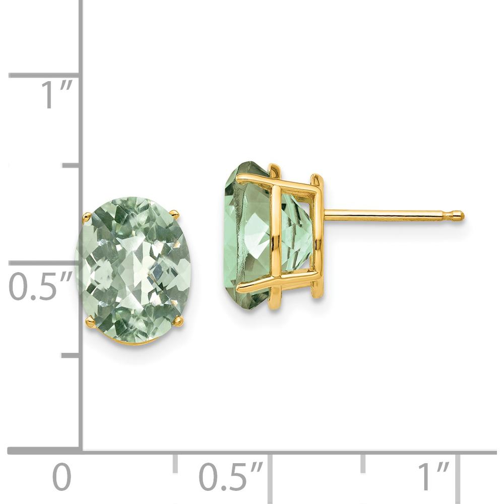 14K Yellow Gold Oval Checker-Cut Green Quartz Stud Earrings - 2.45 Carat Total Gem Weight by Monteluci Fine Jewelry