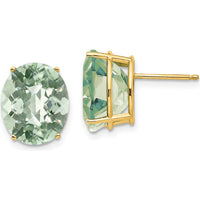 14K Yellow Gold Oval Checker-Cut Green Quartz Stud Earrings - 4.55 Carat Total Gem Weight by Monteluci Fine Jewelry